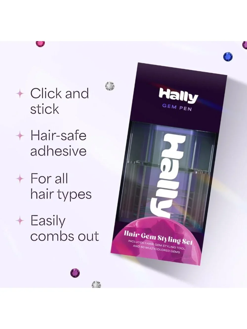 240 Stick-On Hair Gems Kit with Stamper Tool | Easy Apply, Hair-Safe Sparkle for